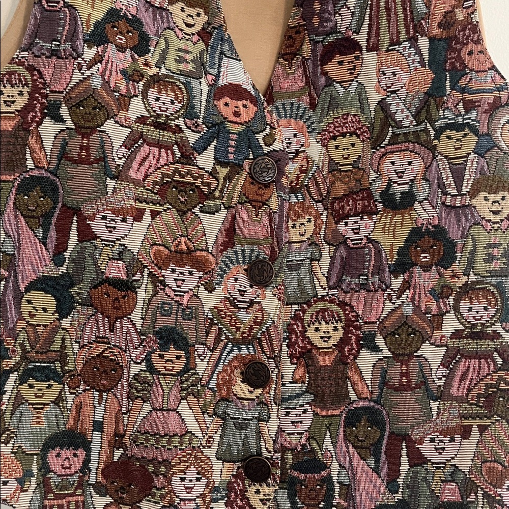 Vintage Nadia Tapestry Vest Waist Coat Children of the World Small World Culture - Picture 3 of 5